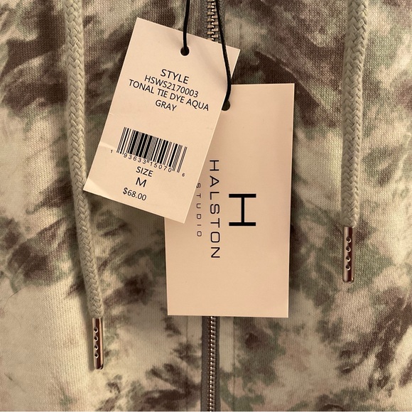 H Halston Studio Tonal Tie Dye Aqua Gray Hoodie - NWT - Medium - Picture 6 of 10